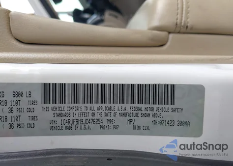 2018 Jeep Grand Cherokee Limited 4X4 z USA, uszkodzony, nr VIN 1C4RJFBM9JC476254